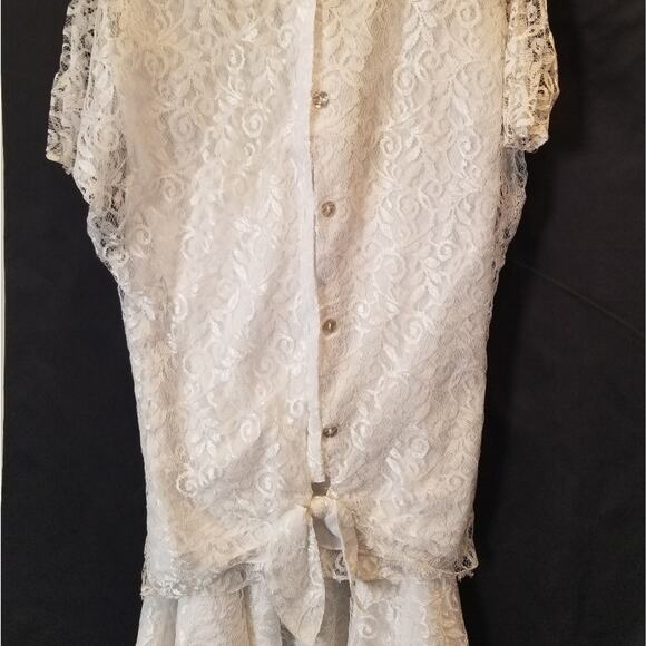 Vintage 80's White Algo Ettes 2 Piece Dress Short Sleeve Round Neck Women Size 9 - Picture 10 of 16